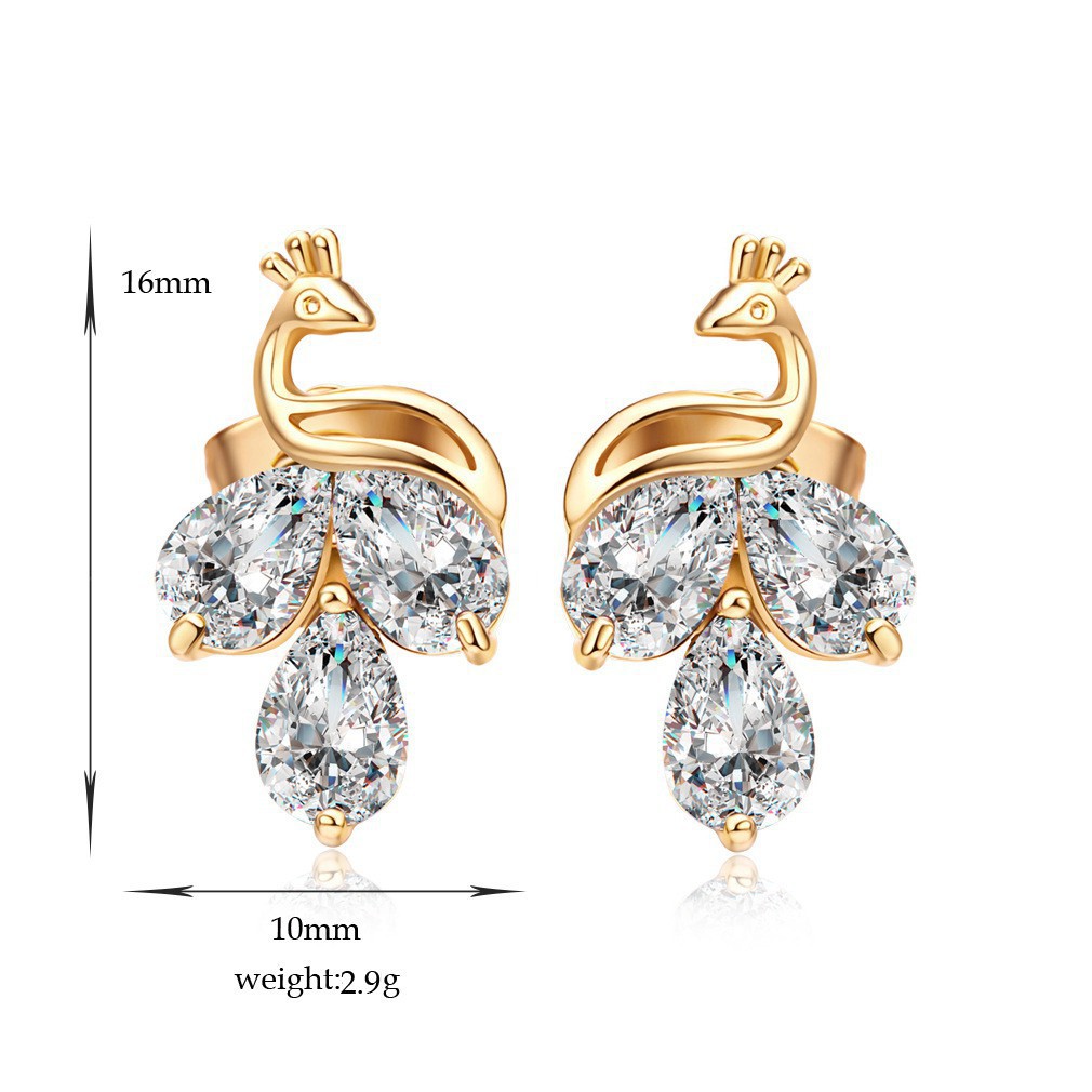 Hoa tai hoạ tiết con công có đính đá Cubic Zircon