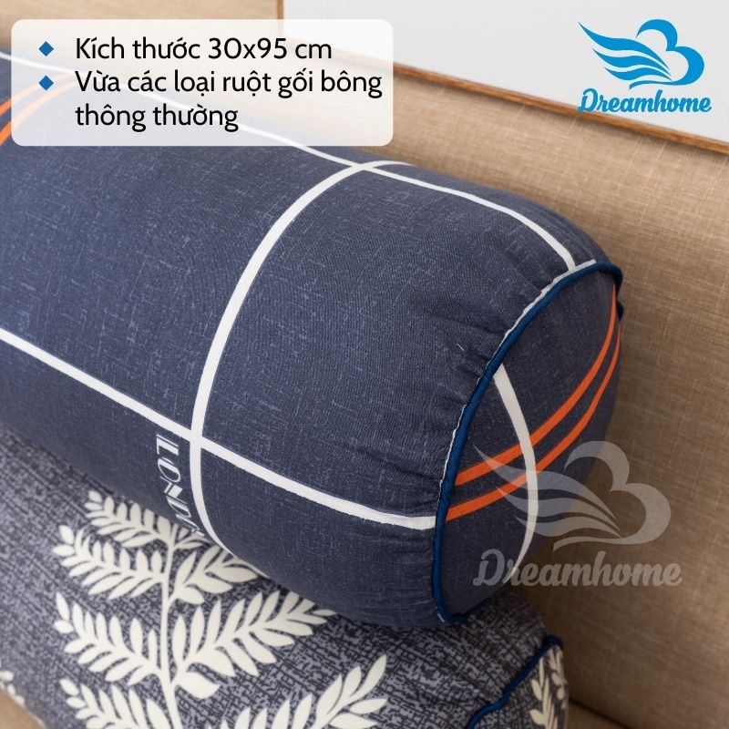 Vỏ gối ôm cotton 100% size 30x95cm, áo gối ôm có khóa kéo nhiều màu cho bé Dream bedding