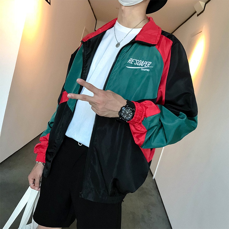 Áo Khoác Thể Thao Dáng Rộng Mỏng Màu Khối Phong Cách hip hop Cá Tính Cho Nam