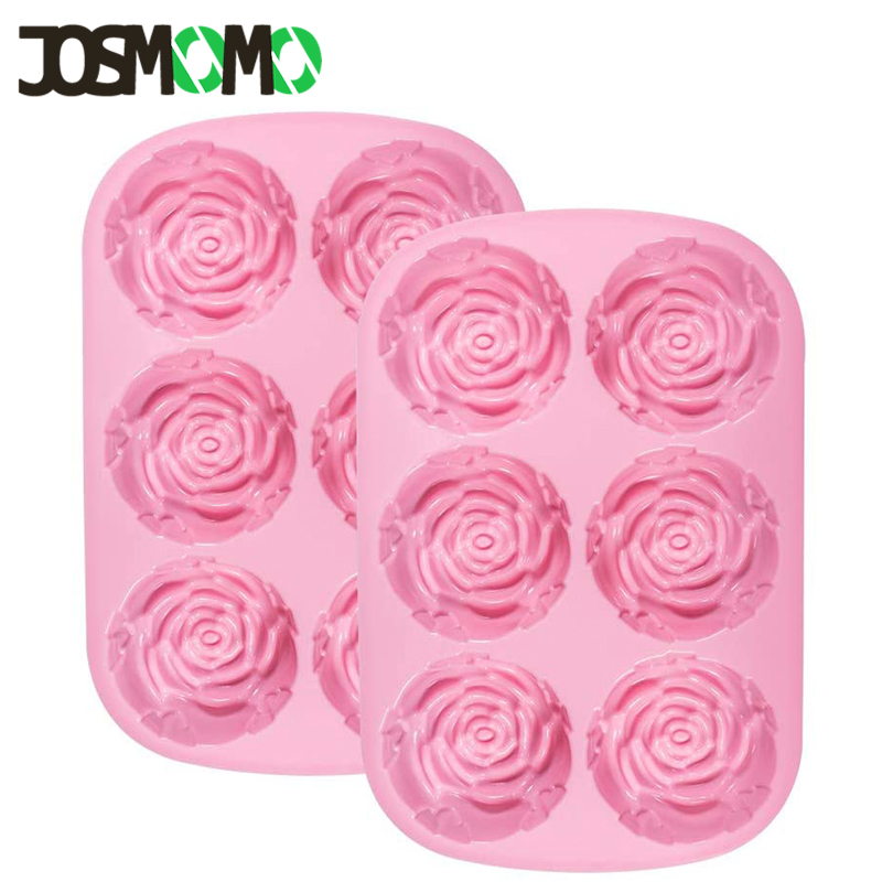 Khuôn silicon hoa hồng lớn cho bánh mì pudding sô cô la muffin xà phòng 6 khoang tím và hồng