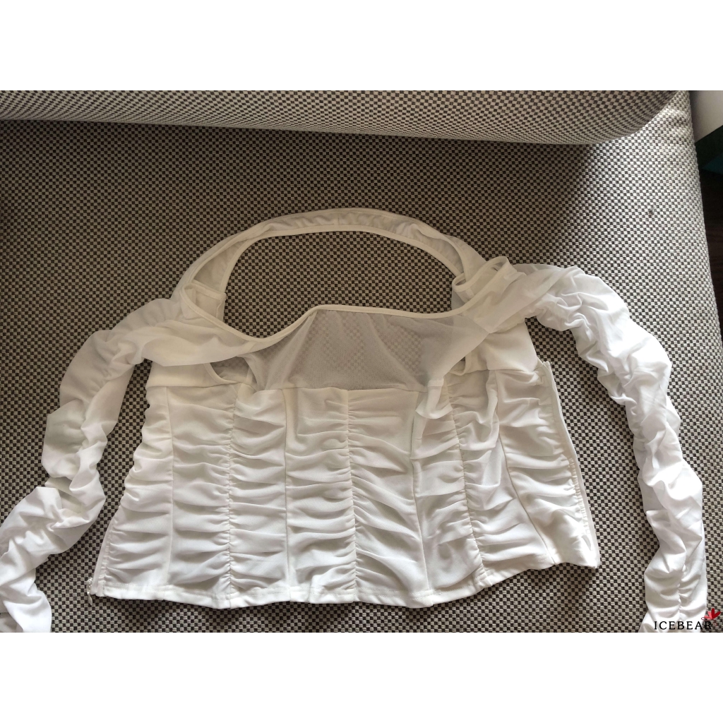 Áo tay dài khoét vai gợi cảm cổ chữ V thiết kế bán trong suốt cho nữ