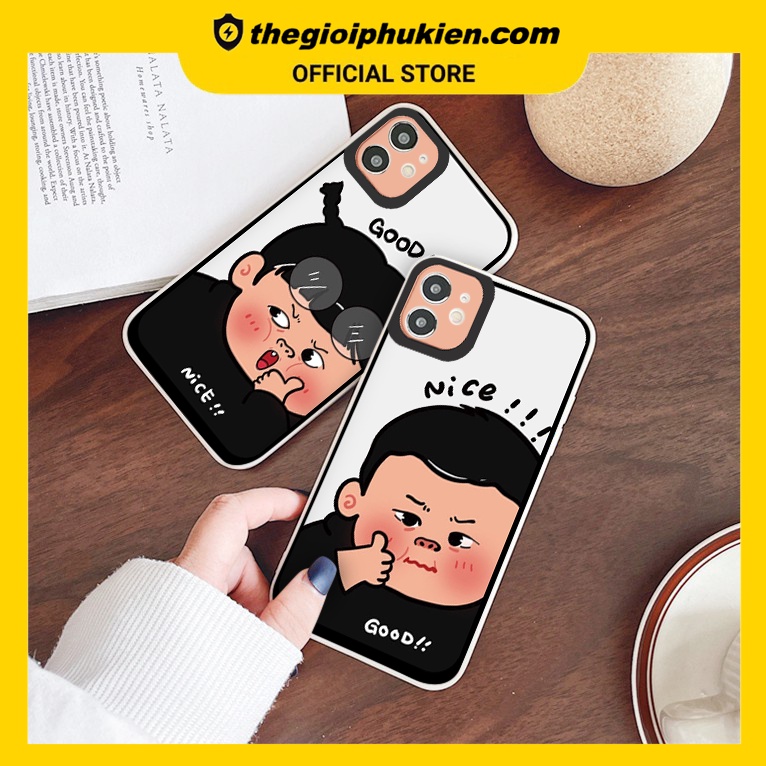Ốp iphone - Ốp lưng iphone cạnh vuông viền camera Cặp đôi mặt béo dành cho ip 6 đến 14promax - g78