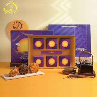 HAN MOONCAKE - Set bánh trung thu trăng vàng Nguyệt Minh hộp 5 bánh + 1 trà