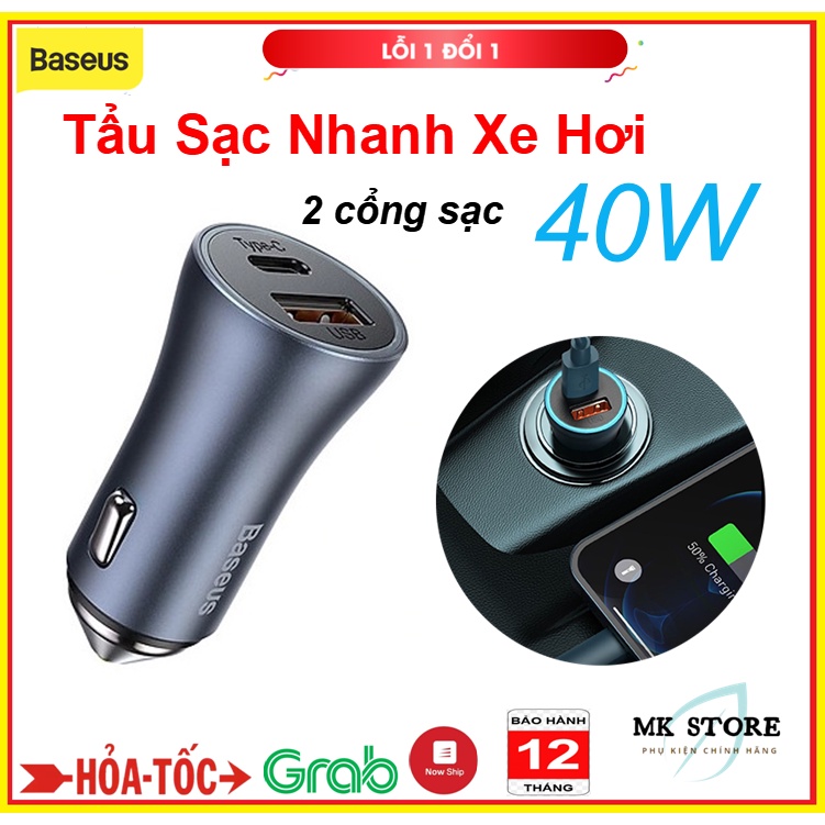 Tẩu Sạc nhanh 2 cổng Trên Xe Hơi,ô tô sạc nhanh 40w Baseus CCJD-A0G,USB C Cho ip,Samsung