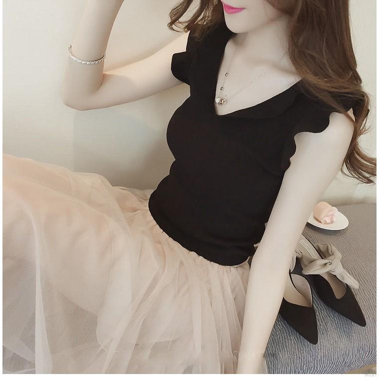 Áo cổ V phối bèo kiểu dáng thời trang cho nữ