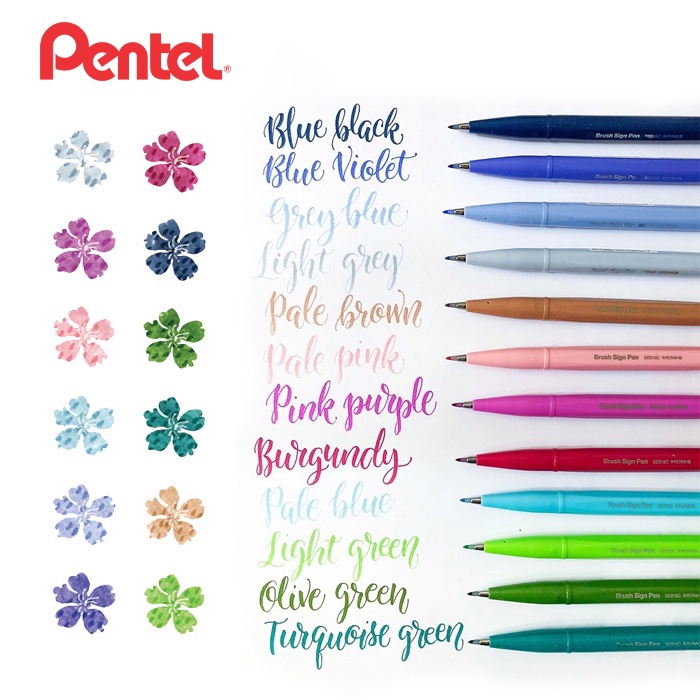 | TẶNG SỔ THƯ PHÁP | Bộ Bút Viết Thư Pháp Pentel Calligraphy/Lettering Tông Pastel 2020 Pentel Brush Sign Pen SES15C