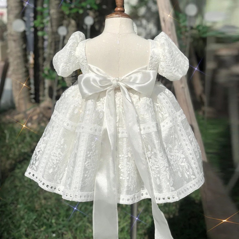 Đầm công chúa lolita tay ngắn phồng màu trắng mẫu 2021 phong cách Hàn Quốc xinh xắn mới dành cho bé gái