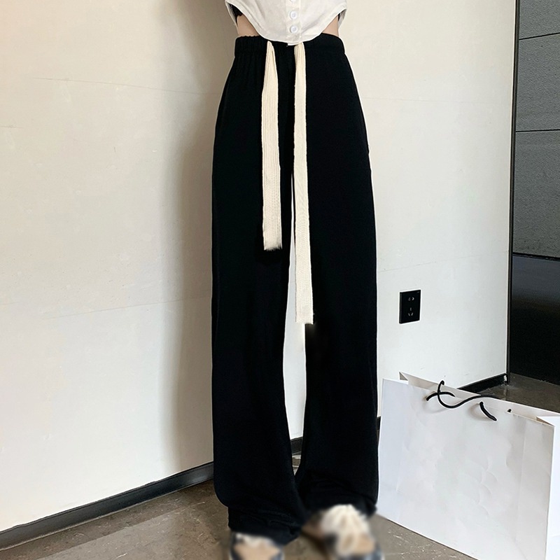 Quần dài thể thao ống rộng lưng cao phối dây rút thoải mái cho nữ