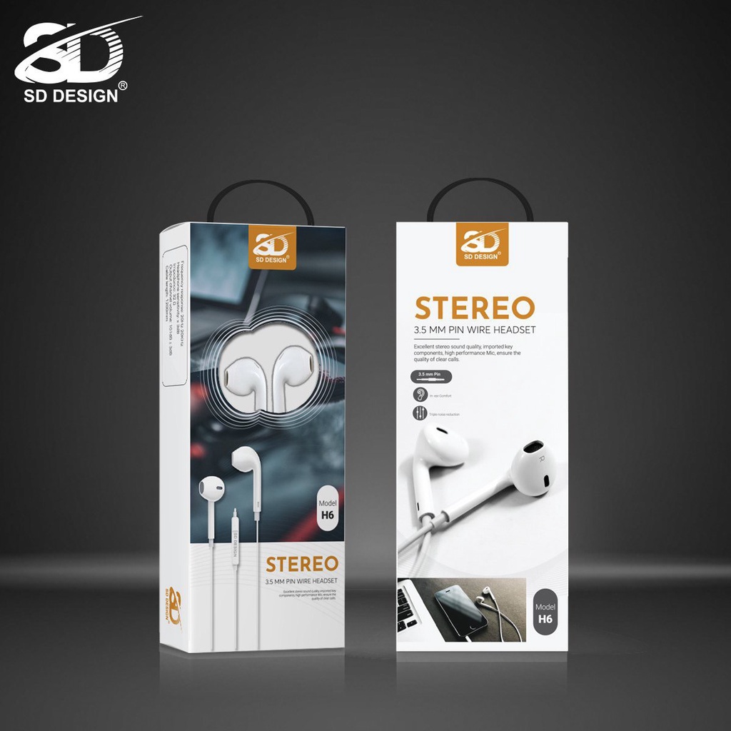⚡Mới⚡Tai nghe dây nhét tai H6 chính hãng SD Design dùng cho điện thoại jack 3.5mm,có mic bảo hành Chính Hãng 1 NĂM