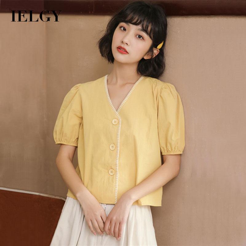 Áo Sơ Mi Tay Ngắn Cổ Chữ V Dáng Rộng Phong Cách Nhật Bản Thời Trang Cho Nữ