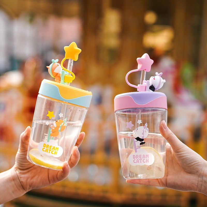 Bình uống nước dễ thương bằng nhựa thời trang mùa hè dành cho cả người lớn và trẻ em/ cho bé gái tiện lợi