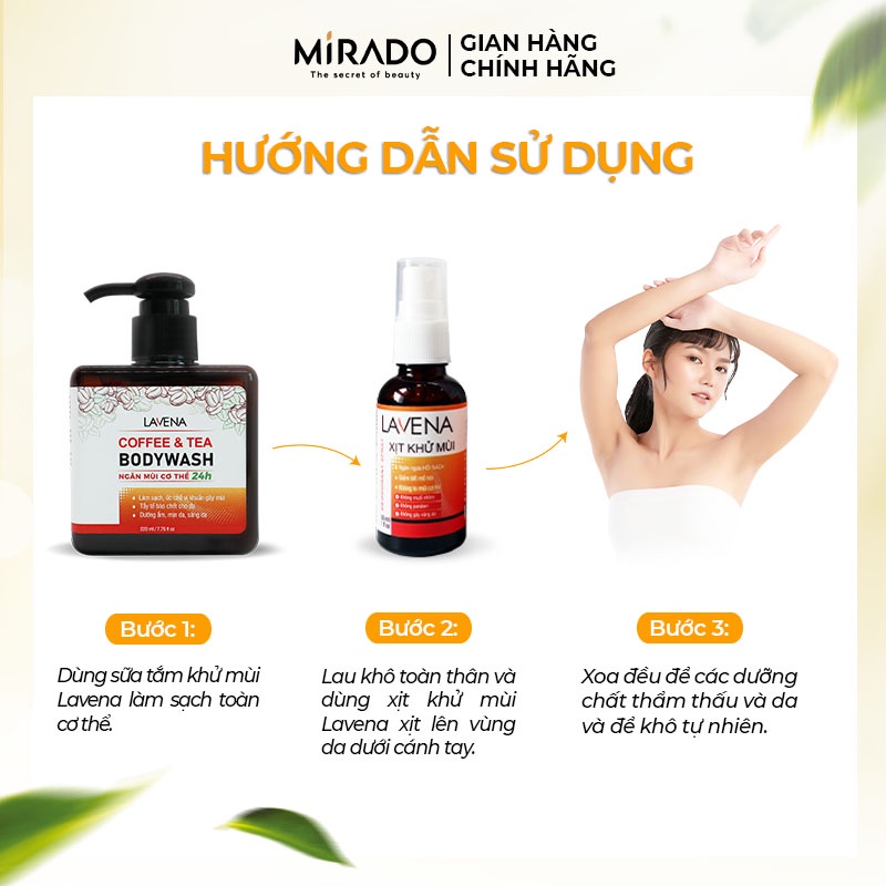 Combo Khử Mùi Cơ Thể, Diệt Khuẩn, Giảm Mụn Lưng, Sáng Da, Dưỡng Ẩm, Tấy Da Chết Lavena