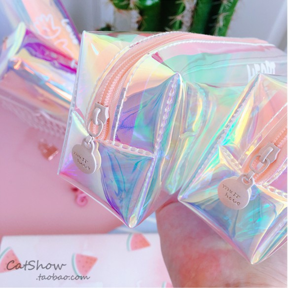 Hộp bút trong suốt ánh cầu vồng chuyển sắc Hologram độc lạ đựng bút, đồ dùng học tập, mỹ phẩm, đồ dùng cá nhân BMBooks