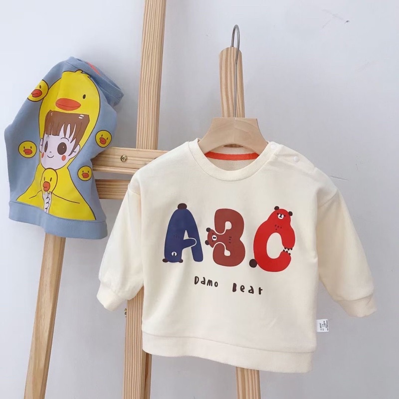 Áo Nỉ Da Cá Dài Tay, Áo Thun Cotton Thu Đông Cho Bé Trai Bé Gái Size 80-120(1-5T)