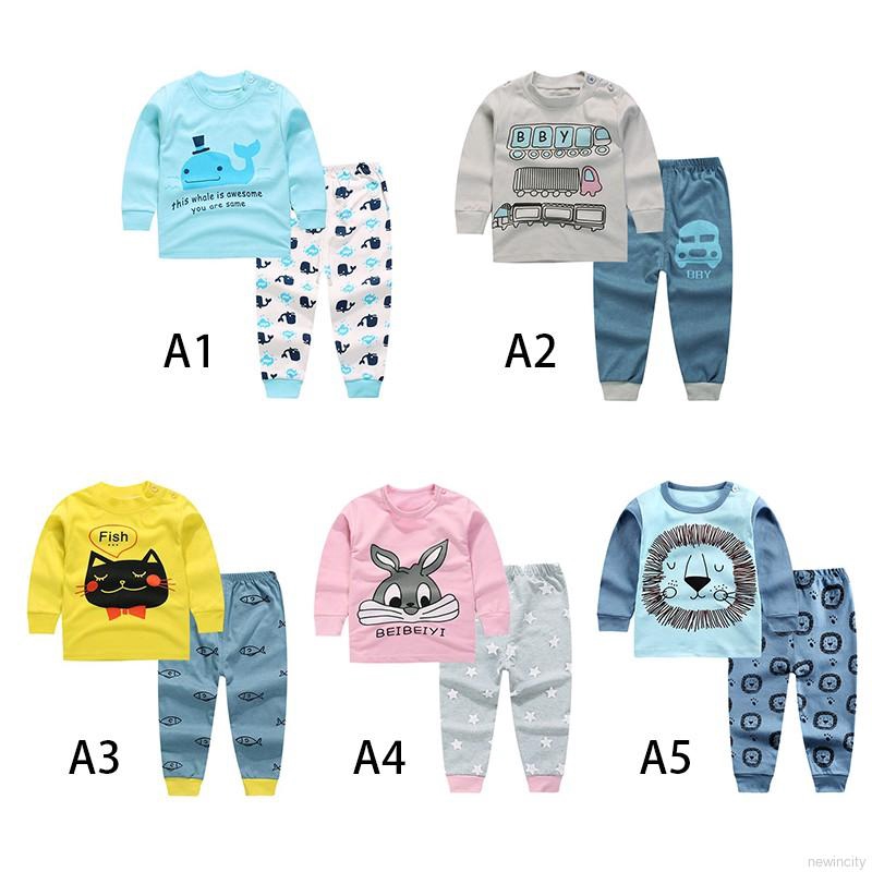 Bộ quần áo ngủ cotton in hoạt hình dễ thương cho bé