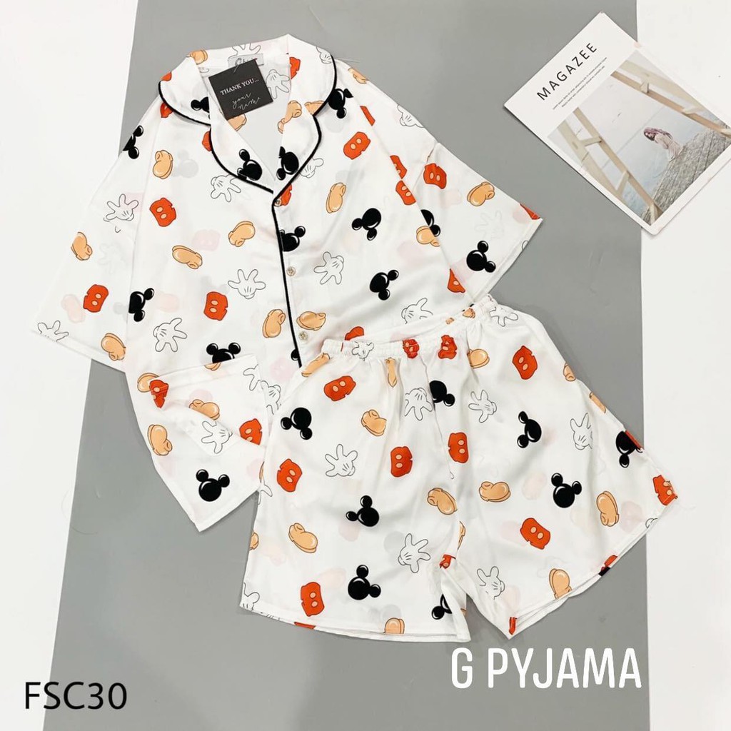 Đồ bộ pijama đùi chất lụa satin freesize&lt;62kg (mã 002)