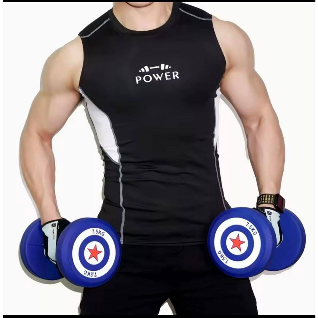 Áo Thể Thao Nam TANKTOP POWER Cộc Tay Chuyên Tập Gym &amp; Chạy Bộ -, Áo cổ tròn, co dãn 4 chiều