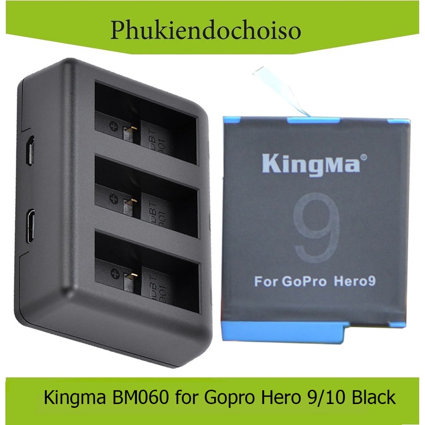 [Mã 44ELSALE2 giảm 7% đơn 300K] Bộ 1 pin 1 sạc ba Kingma for GoPro Hero 9 Black, Hero 10 Black BM060-GP9 Kit