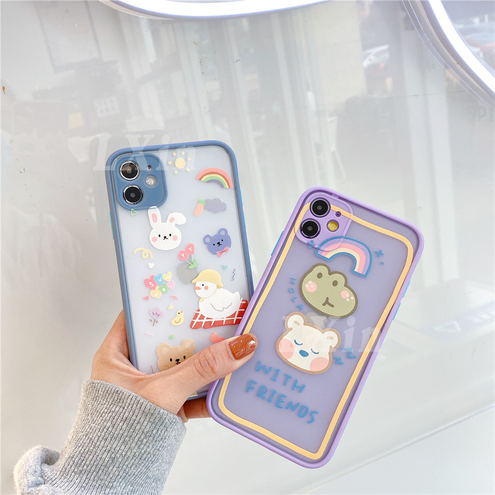 Ốp điện thoại nhựa Acrylic họa tiết hoạt hình dễ thương phối màu tương phản cho Samsung Galaxy A11 A51 A71 A50S A30S A50