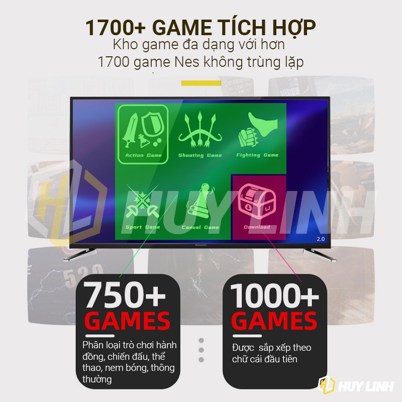 Máy chơi game 4 nút HDMI không dây Y2S-HD Plus Tích hợp 1700+ game - Hỗ trợ dowload và save game