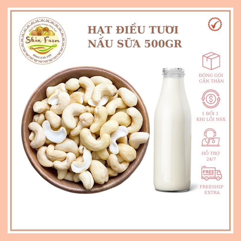 Hạt điều tươi sống bể đôi làm sữa 500g Shin Farm Nhân hạt điều vỡ đôi dinh dưỡng
