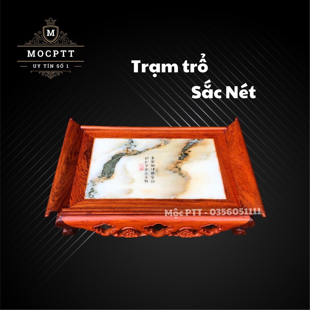Khay Trà Gỗ Hương mẫu Hoa Mai mặt Đá trang trí phòng khách , phòng làm việc , đồ đung ấm chén cốc