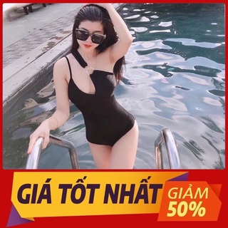 Bikini 👙👙👙 Đồ bơi đi biển một mảnh liền thân khoét lệch vai màu đen cá tính
