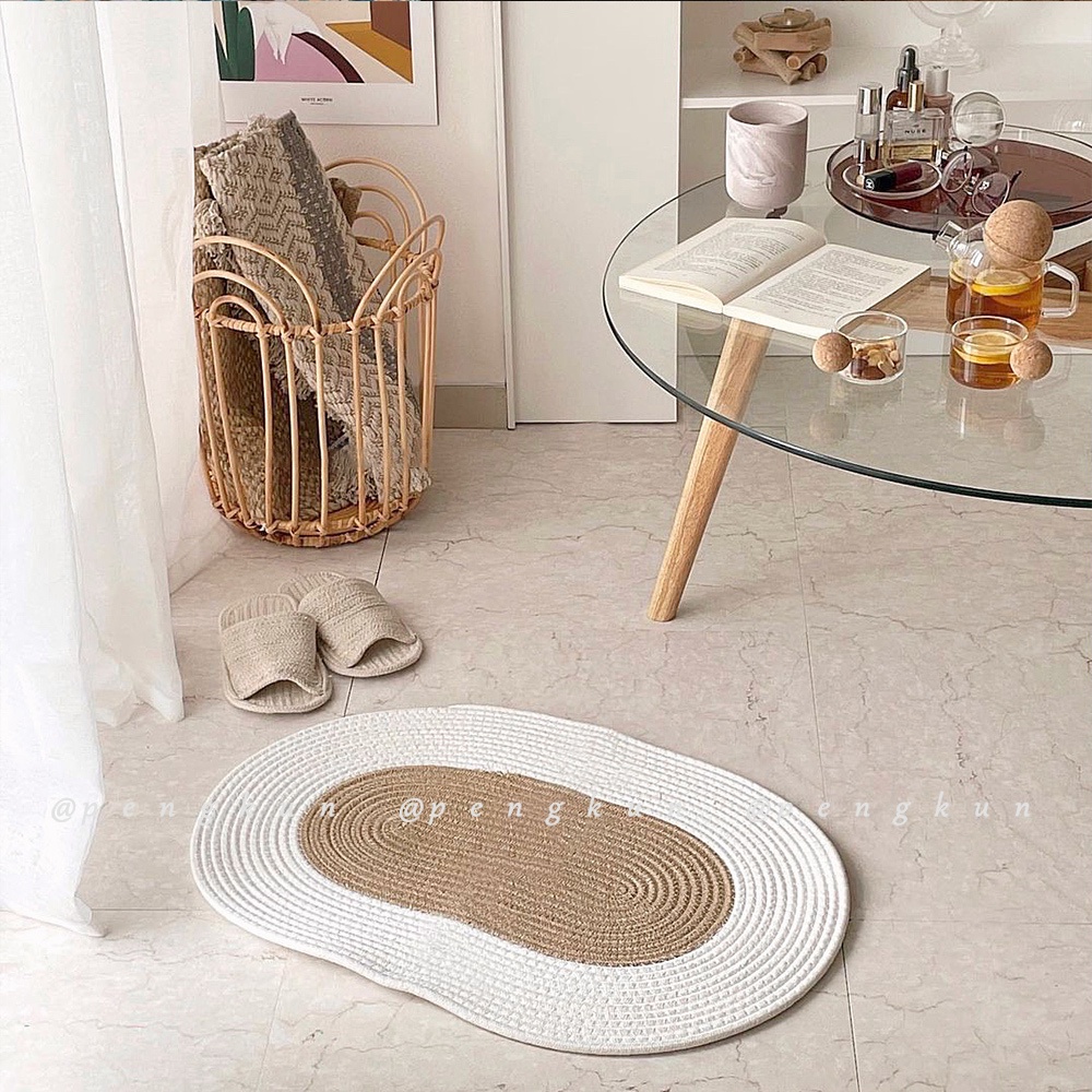 Thảm cotton dệt tay lót sàn chống trượt phong cách nhật bản
