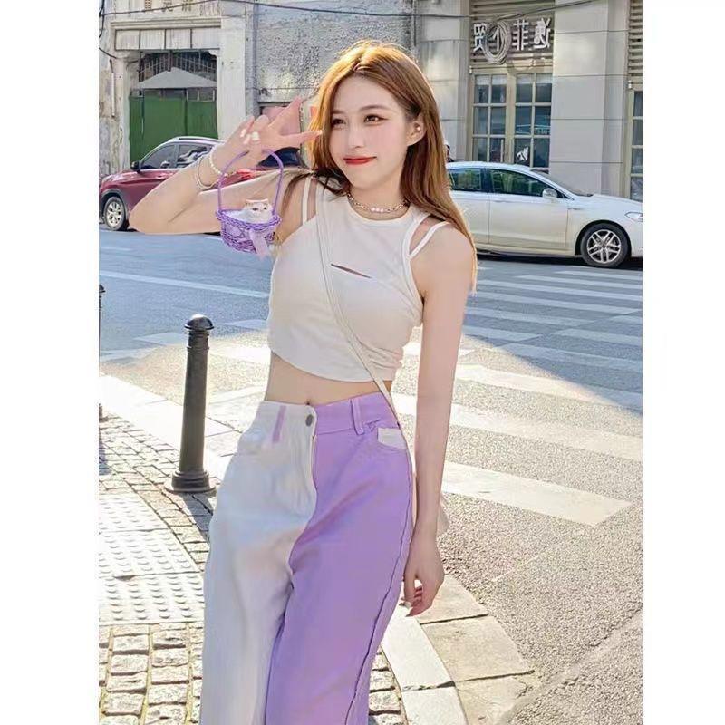 Quần Jean Dài Ống Đứng Màu Tím Phong Cách Đường Phố Mỹ Thời Trang Mùa Hè Mới Cho Nữ
