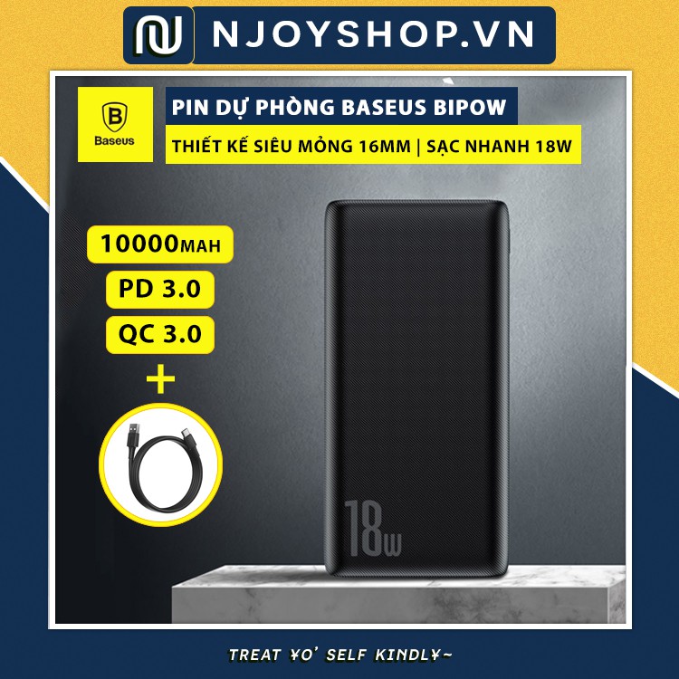 [Bh 6 Tháng] Pin Sạc Dự Phòng 10000Mah Baseus Bipow Hỗ Trợ Sạc Nhanh Qc 3.0 Pd 18W Dành Cho Iphone Samsung Xiaomi