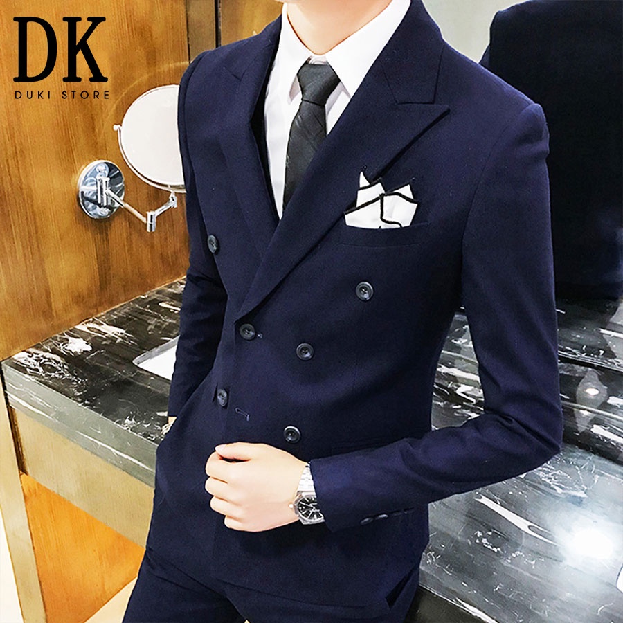 [SALE 50%] Bộ vest nam 6 nút Hàn Quốc màu xanh than đẹp DKE0048 - DUK STORE
