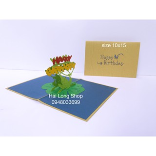 Con Ếch - Frog - Sinh Nhật -  Birthday - Thiệp 3D ( Bìa Gỗ )