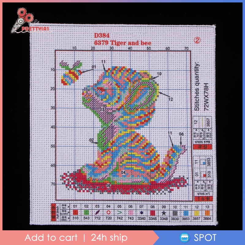 [Prettyia1] Bộ Tranh Thêu Chữ Thập Hình Hổ / Ong Hoạt Hình 11CT 23x24cm