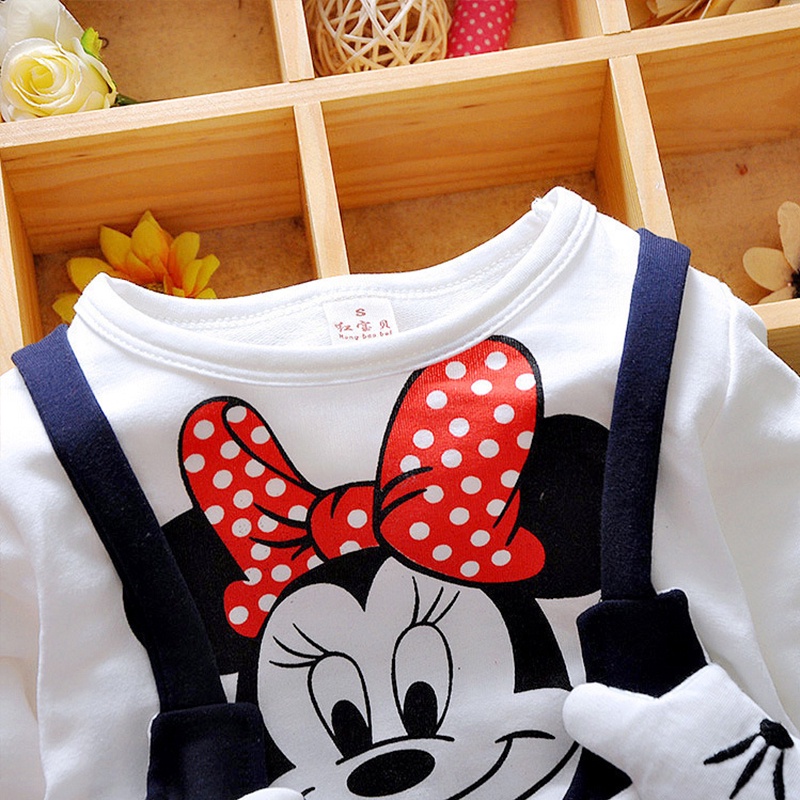 Set Áo Thun Tay Ngắn In Hình Chuột mickey + Chân Váy Xòe Cho Bé Gái akku
