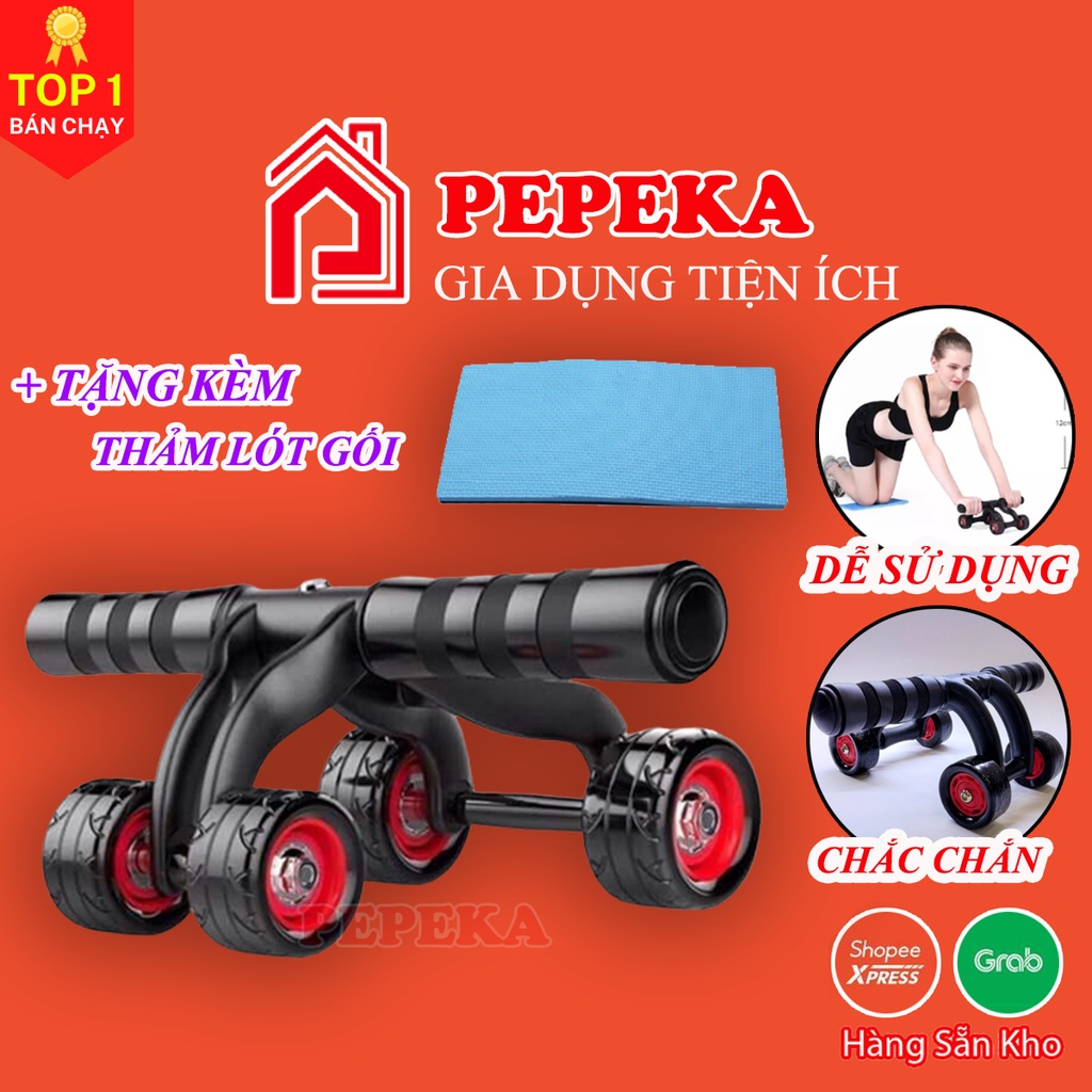 Con lăn tập cơ bụng 4 bánh, dụng cụ tập gym yoga tại nhà giúp giảm mỡ bụng PEPEKA 16DCTB
