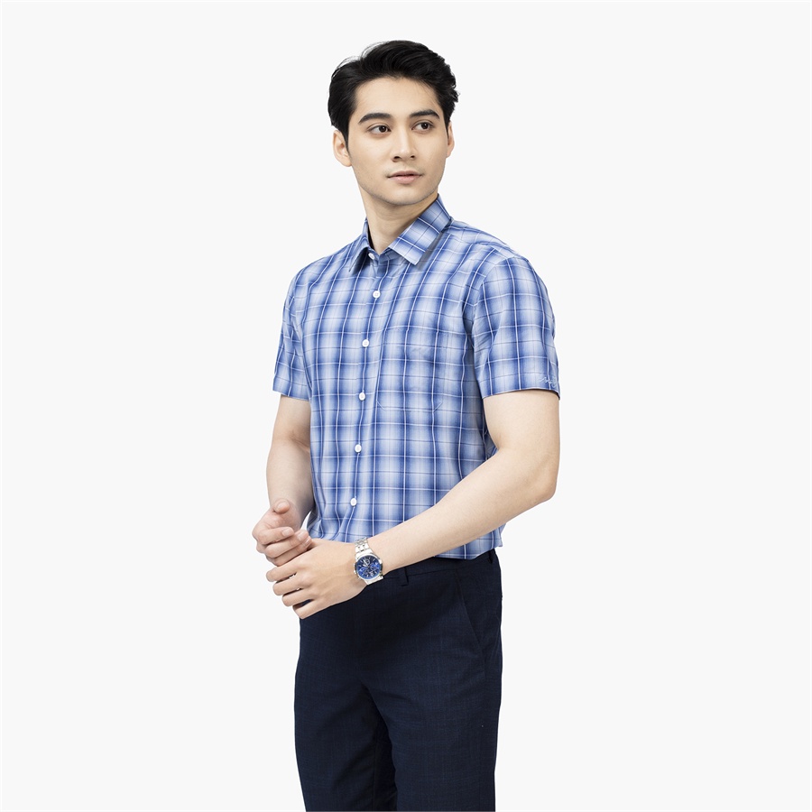 [MẪU MỚI] Áo sơ mi nam ngắn tay ARISTINO phom Perfect fit, họa tiết xanh kẻ trắng trẻ trung, lịch sự - ASS223S2
