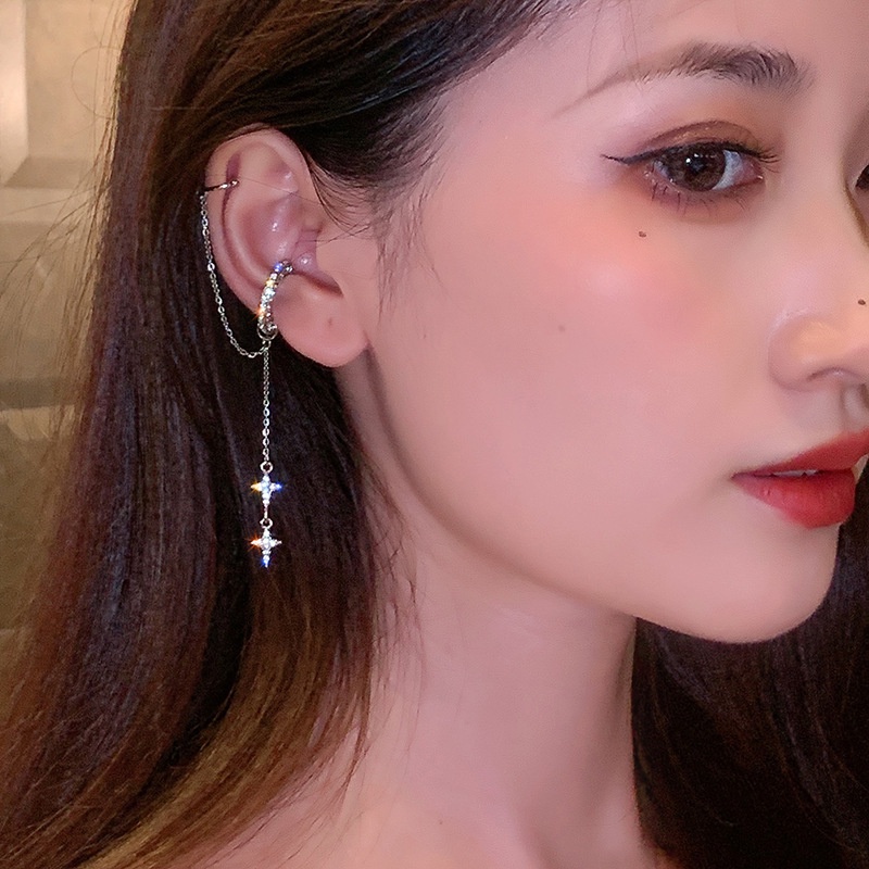 Khuyên Tai Dạng Kẹp Hình Ngôi Sao Đính Đá Lấp Lánh Thời Trang Cho Nữ