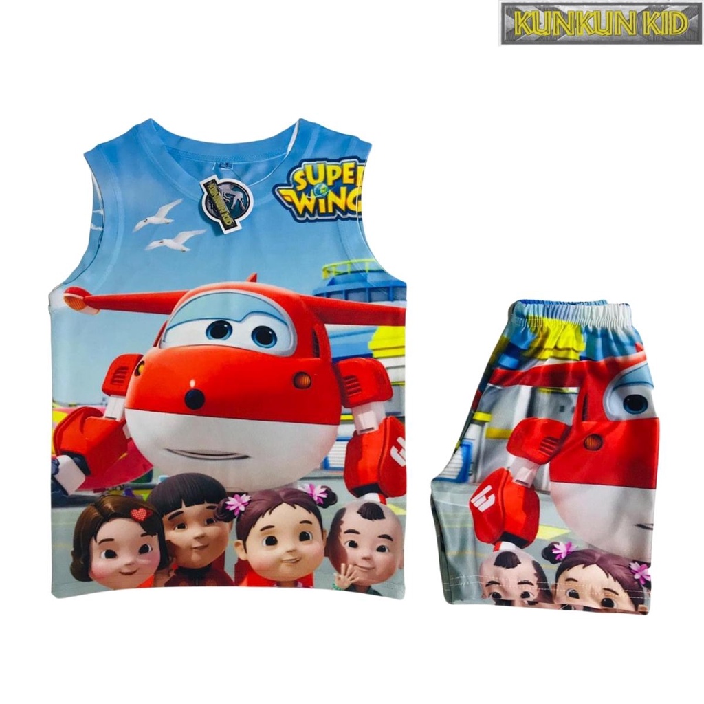 Quần áo bé trai Thun lạnh in hình Super Wings size đại từ 10-60kg Kunkun Kid BL217