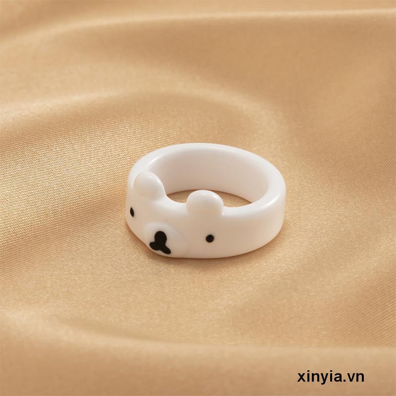 Nhẫn bằng nhựa resin mịn hình gấu hoạt hình màu sắc ngọt ngào dễ thương thanh lịch cho nữ
