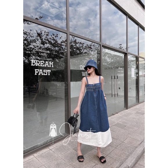 Váy maxi bò mềm chun ngực