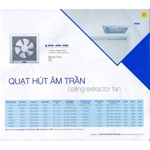 [ CHÍNH HÃNG ] Quạt hút âm tường, quạt hút âm trần Senko đủ kích thước: H100, H150, H200, H250.