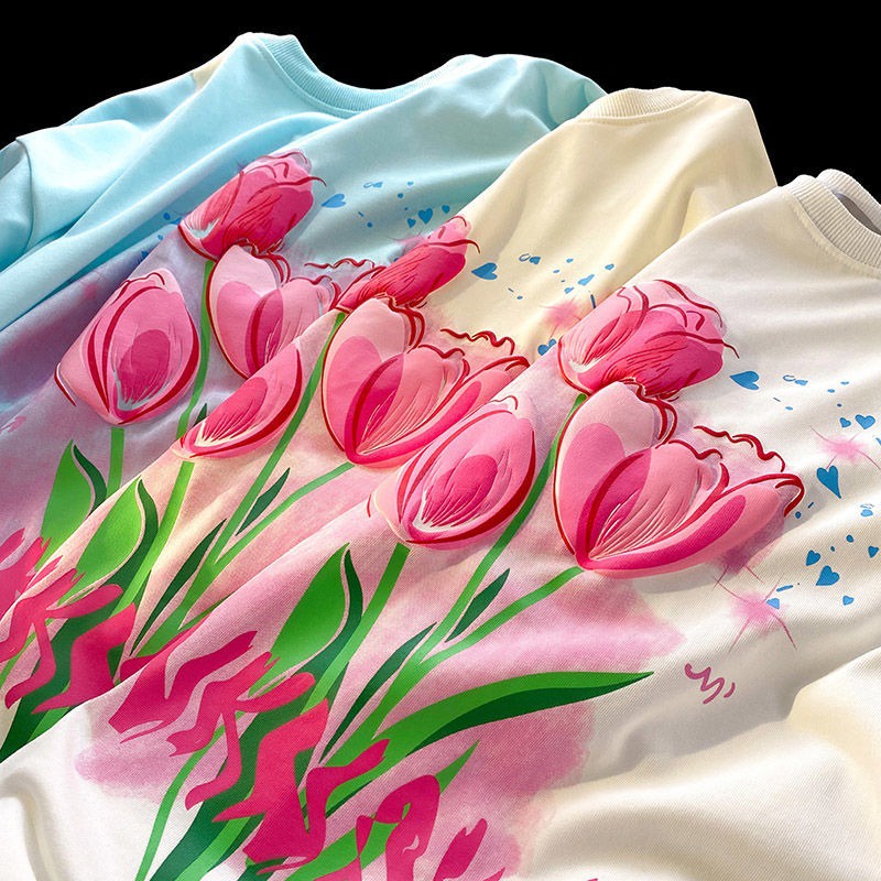 NRVP Áo thun mùa hè tay ngắn oversize in họa tiết phong cách Hàn Quốc cho nữ