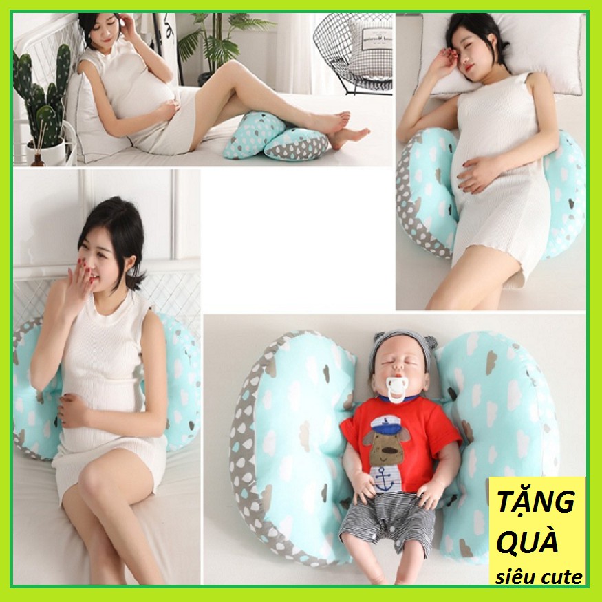 [LIKADO] Gối cho bà bầu kích thước(70x46x22cm), vải 100% cotton ruột bông nhân tạo (CÁ XANH)