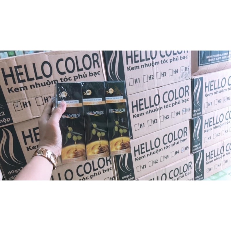 Kem Nhuộm Phủ Tóc Bạc 100% Hello Color 100g (Sẵn Oxy + Bao tay)