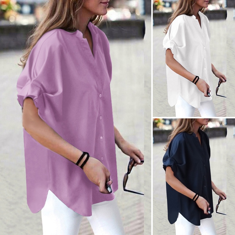 Zanzea Áo Cánh Dơi Dáng Rộng Cổ Đứng Phối Nút Thời Trang Cho Nữ