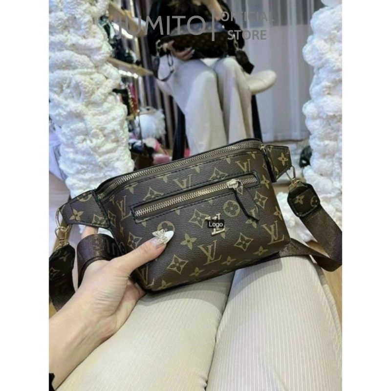 Túi xách nữ đeo bụng đeo chéo L.V da nâu dây dù bản to cao cấp JUMITO T1.025