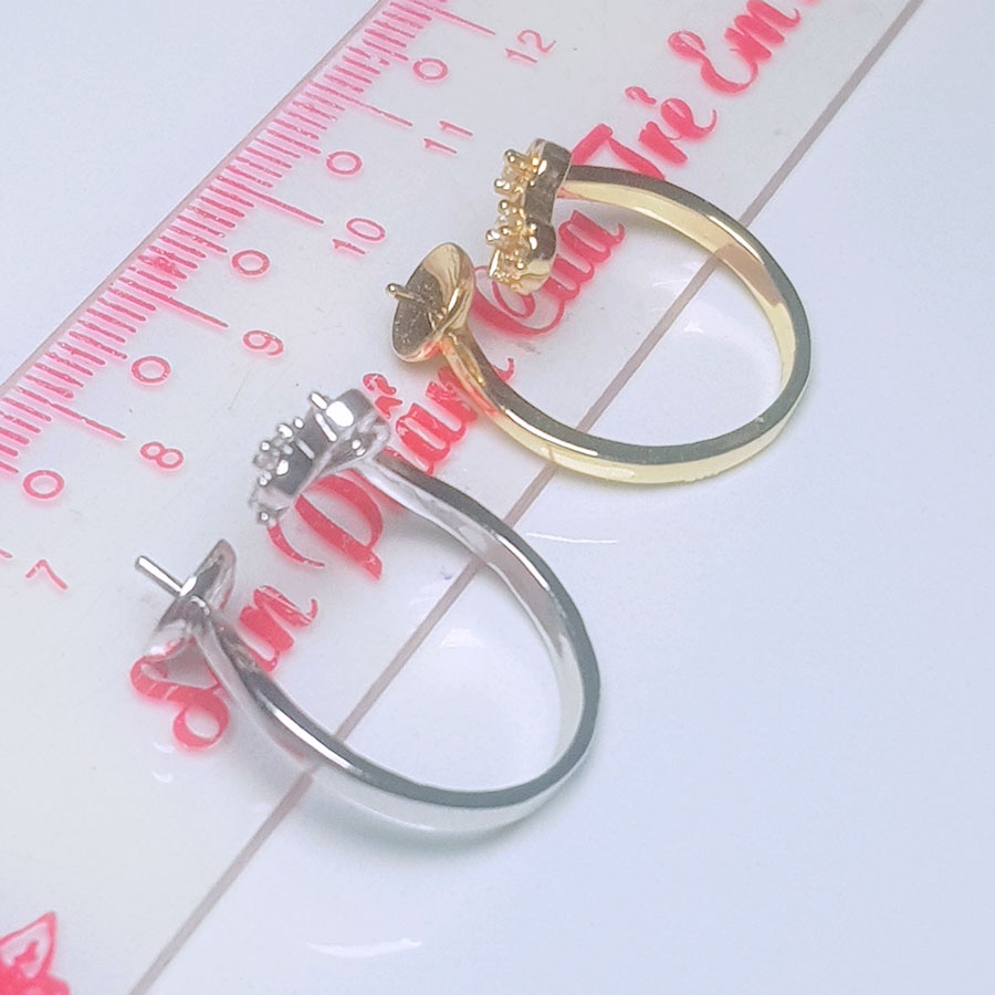 [N7B] Phụ kiện trang sức (DIY) - Khay nhẫn bạc trống vân trơn kiểu đôi tim lồng nạm đá làm nhẫn ngọc