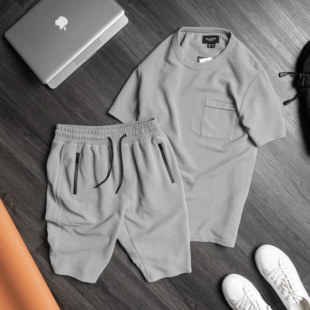 Bộ đồ nam mùa hè, Bộ Thun Nam Basic, quần short áo ngắn tay chất liệu Vải Walle co dãn thoáng mát