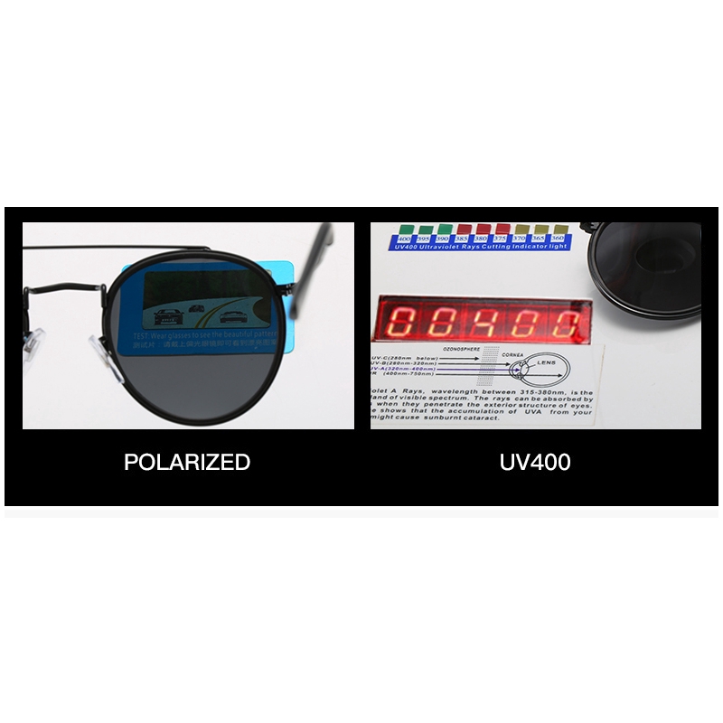 Kính mát phân cực khung tròn kim loại thời trang Âu Mỹ cổ điển