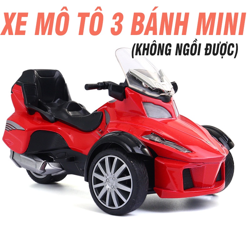 Mô hình Xe mô tô 3 bánh đồ chơi trẻ em bằng kim loại tỉ lệ 1:32 xe chạy cót có âm thanh và đèn